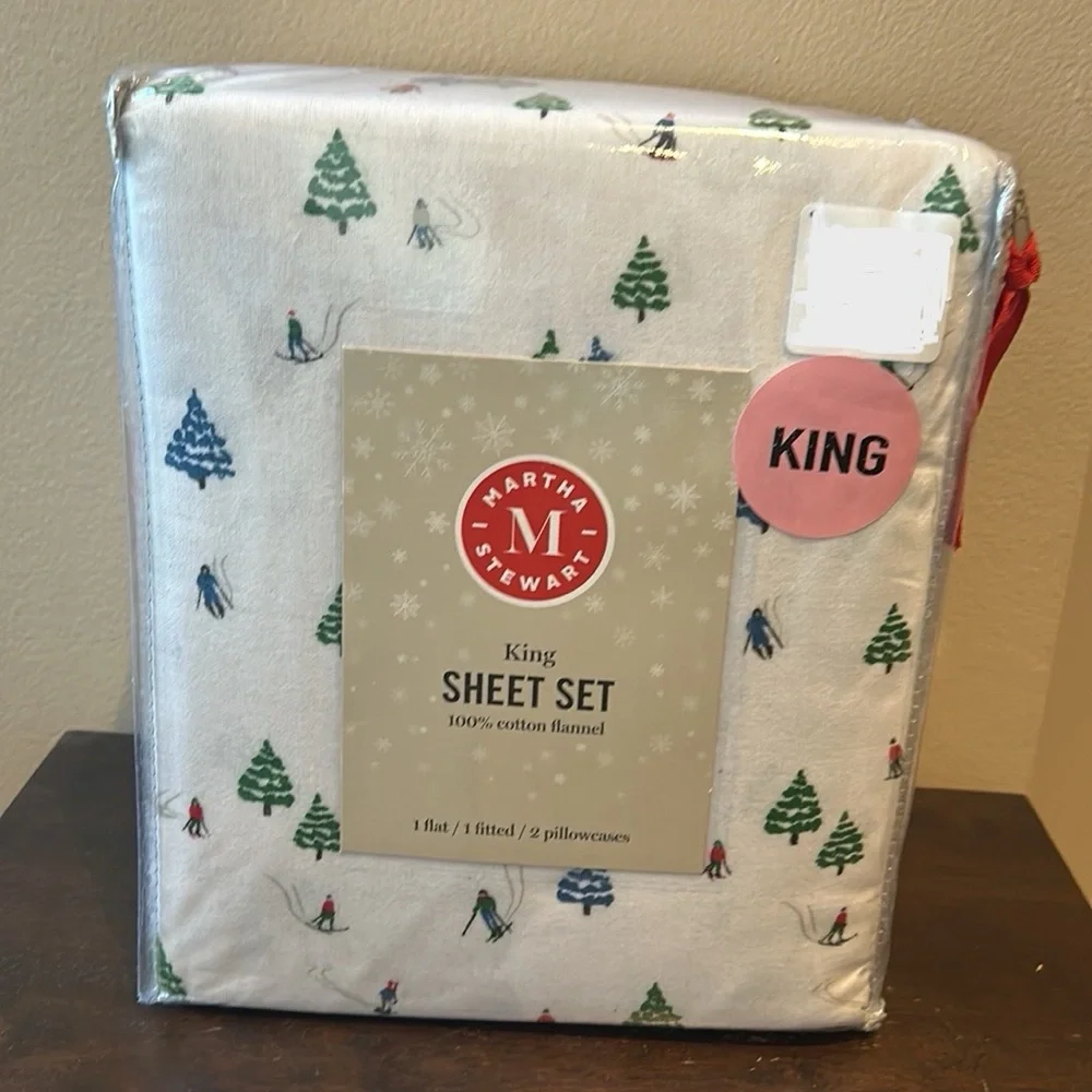 Martha Stewart King Sheet set Christmas Evergreen Trees New Cotton Flannel